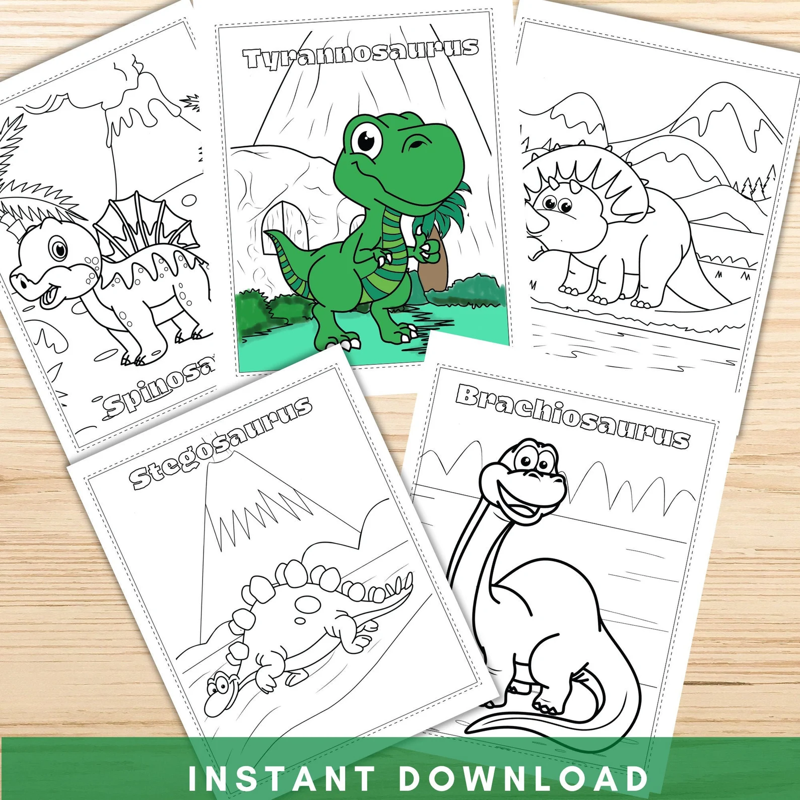 Printable Coloring Pages, Cute Dinosaur Coloring Pages, Wall Art, DIGITAL   প্রিন্টেবল কালারিং পেজ - ডাইনোসর কালারিং পেজ ডিজিটাল ডাউনলোড