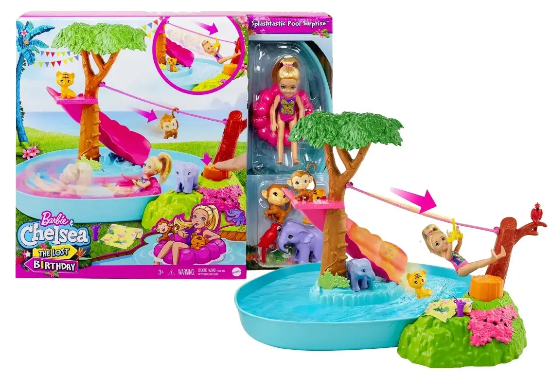 Barbie and Chelsea GTM85 The Lost Birthday Splashtastic Pool Surprise Playset